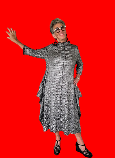 Silver Mock Neck Swing Dress