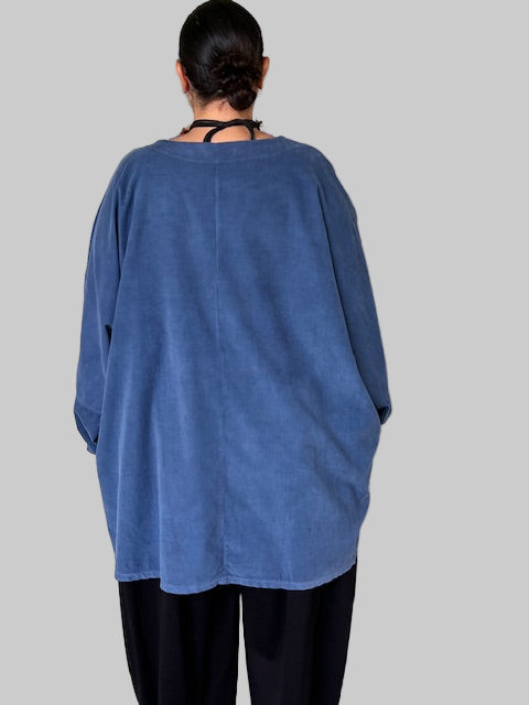 Oversized Corduroy Top with Pocket (Bordeaux, Camel, Denim)