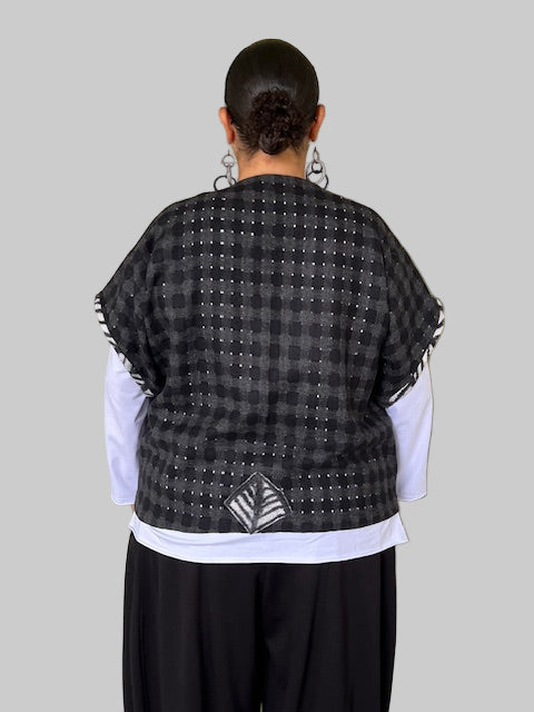 DTH 100% Wool Boxy Vest with Black/White Trim