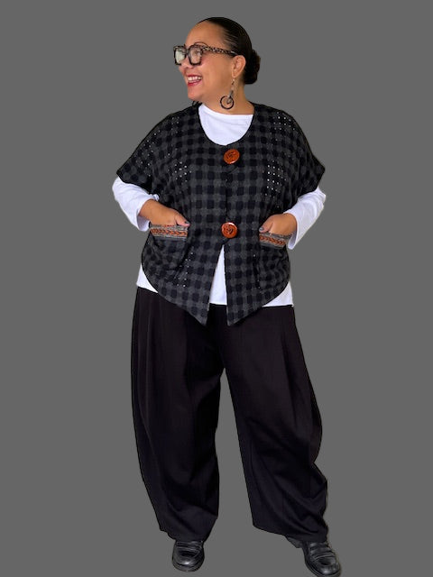DTH 100% Wool Boxy Vest with Silk Trim