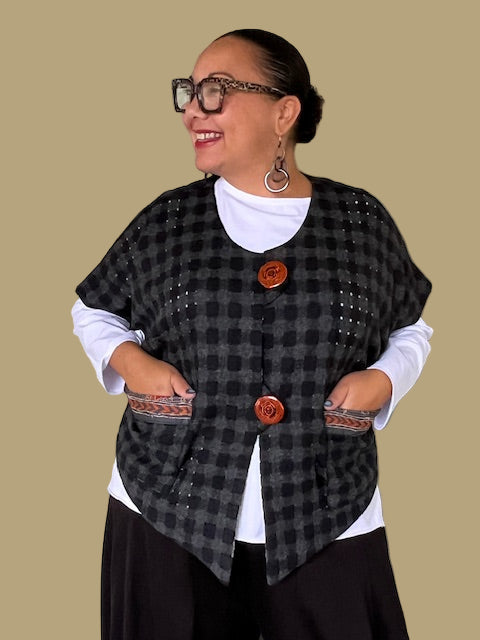 DTH 100% Wool Boxy Vest with Silk Trim
