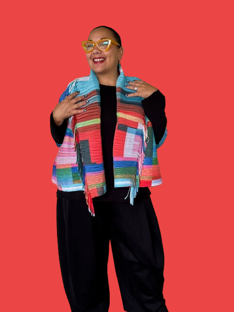 Vanite Couture Fringed Jacket (Blue/Red)