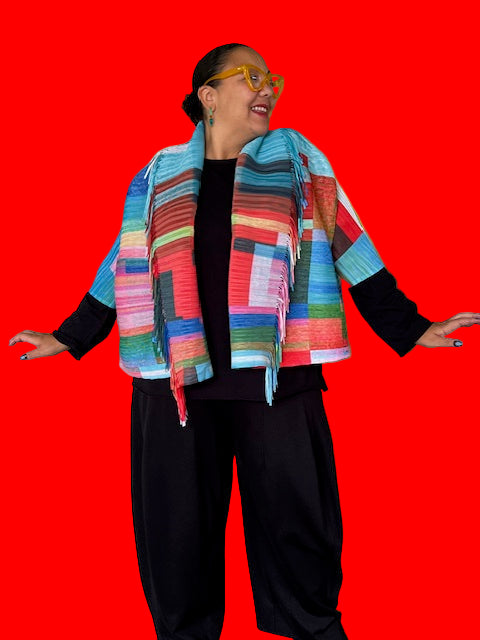 Vanite Couture Fringed Jacket (Blue/Red)