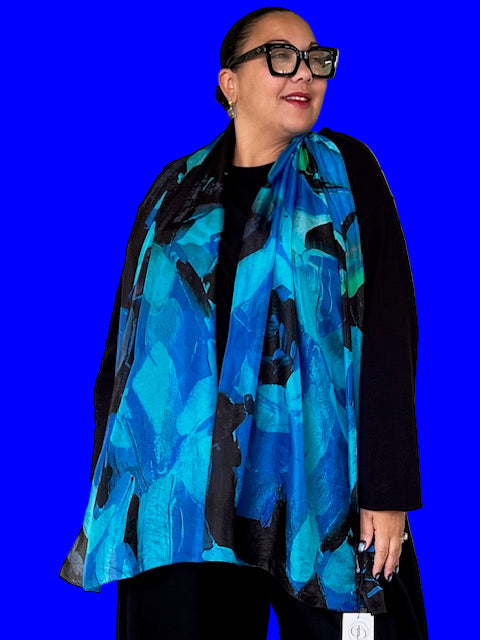 Willamina 100% Silk Scarf (Blue, Red, Green)
