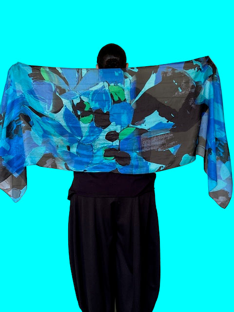 Willamina 100% Silk Scarf (Blue, Red, Green)