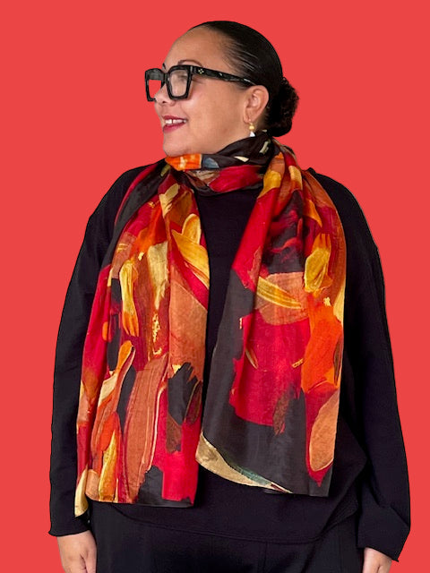 Willamina 100% Silk Scarf (Blue, Red, Green)