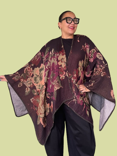 Lacy Reversible Ruana Wrap (Black/Multi)