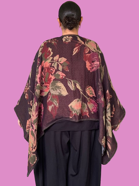 Lacy Reversible Ruana Wrap (Black/Multi)