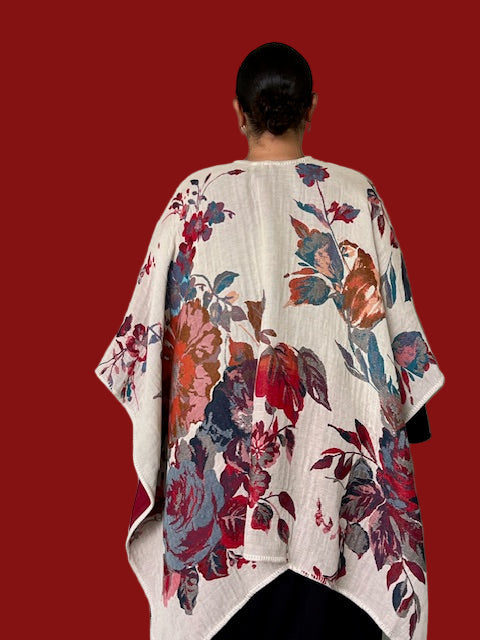 Lacy Reversible Ruana Wrap (Red/Cream)
