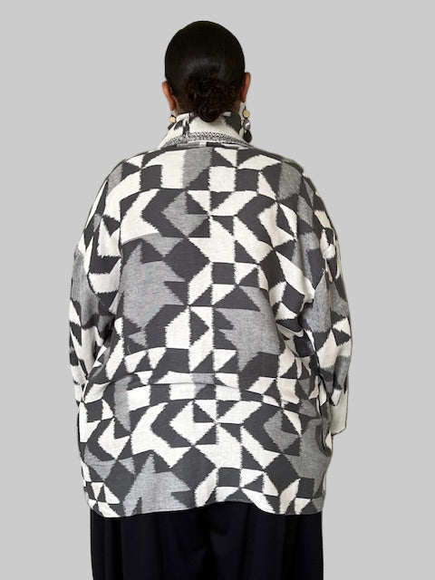 Herring Bone Sweater Jacket Wrap Coat with Scarf