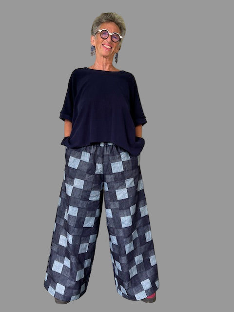 DTH Denim Patchwork Wide Leg Pants