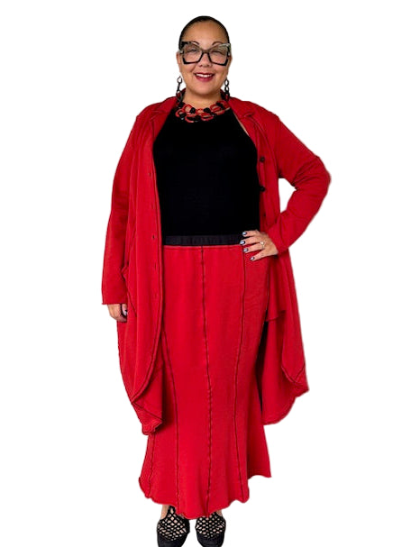 Cheyenne 100% Cotton Ruby Panel Skirt With Black Stitched Detail