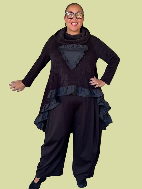 Vanite Couture Black Hi Low Sweater Tunic