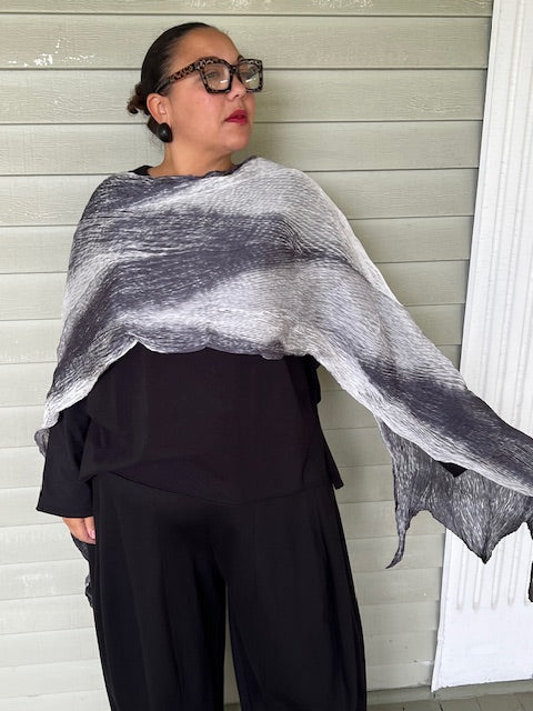 100% Silk Arashi Shibori Scarf - Gray