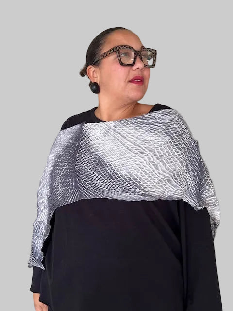 100% Silk Arashi Shibori Scarf - Gray Snakeskin