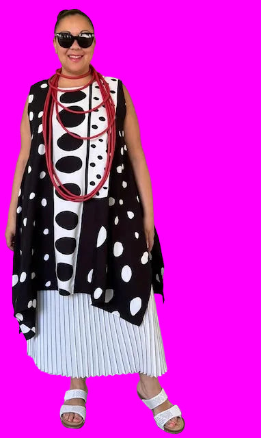DTH Black & White Dots & Stripes Sleeveless Waterfall Top