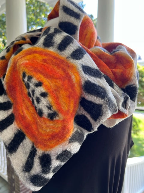 Papaya Felted Wool and Chiffon Scarf