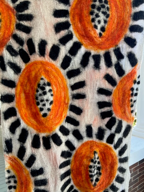 Papaya Felted Wool and Chiffon Scarf