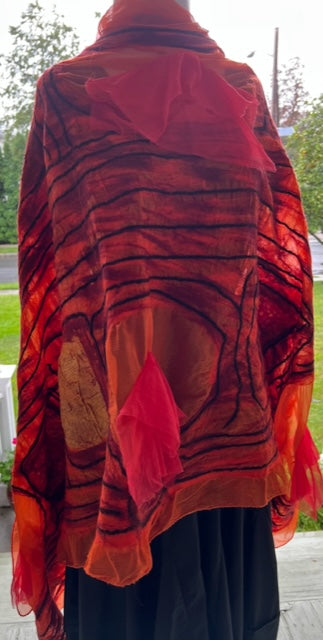 Orange Magic Felted Wool Scarf/Shawl