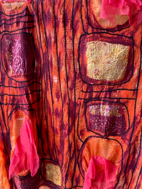 Orange Magic Felted Wool Scarf/Shawl