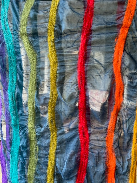 Rainbow Silk and Felted Wool Scarf