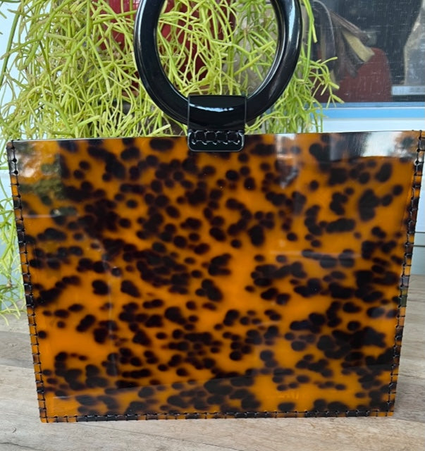 Tortoise Bag with Black Handles