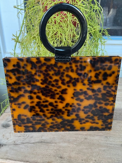 Tortoise Bag with Black Handles