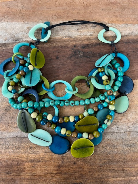 Blue/Green Multi-Strand Tagua Nut Necklace