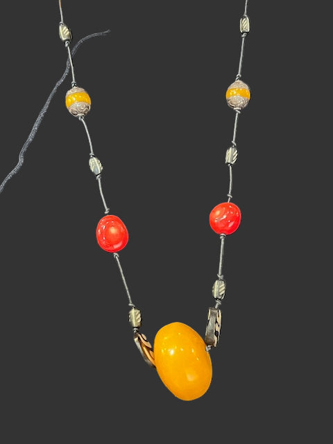 Tibetan Amber and Bone Necklace