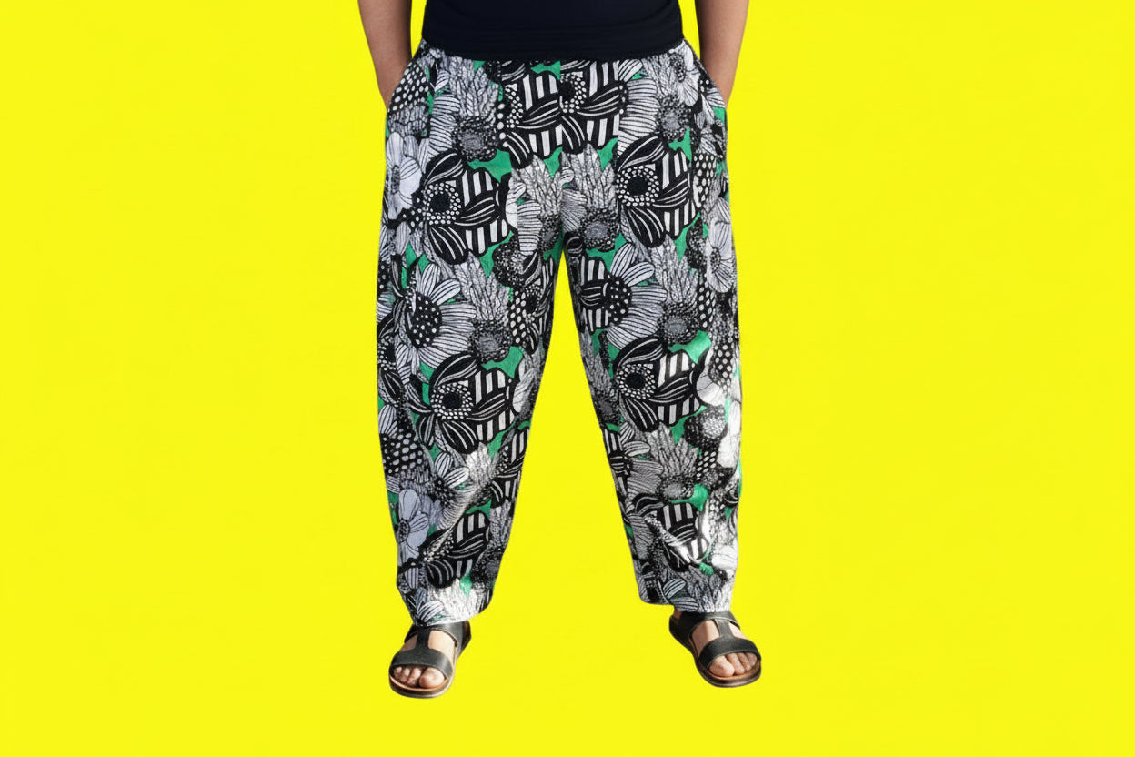 DTH Japanese Linen Floral Seamed Pants