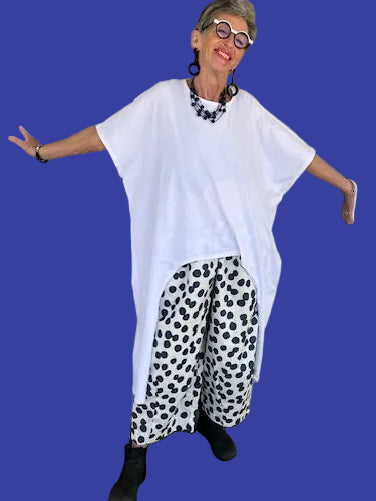 DTH Polka Dot Pleated Hem Cotton Pants ( Navy Blue Dots)