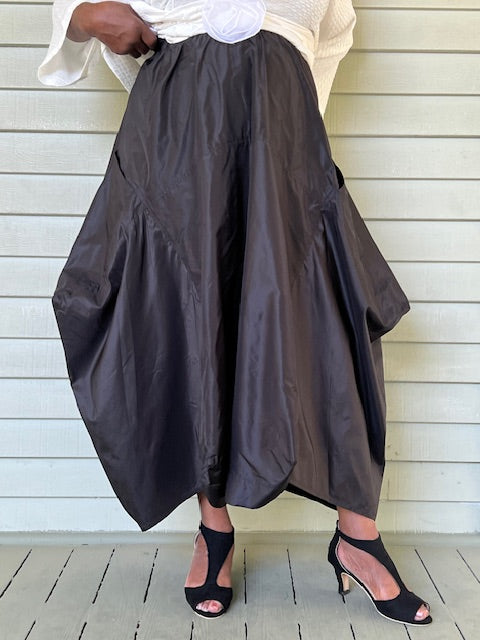 DTH Architect Skirt in 100% SilkTaffeta (Chartreuse, Irridescent, Burgundy, Dark Gray, Gold, Silver Gray, Black, Turmeric, Olive Gold, Navy