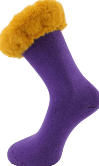 Silk Blend Faux Fur Socks - Purple/Gold