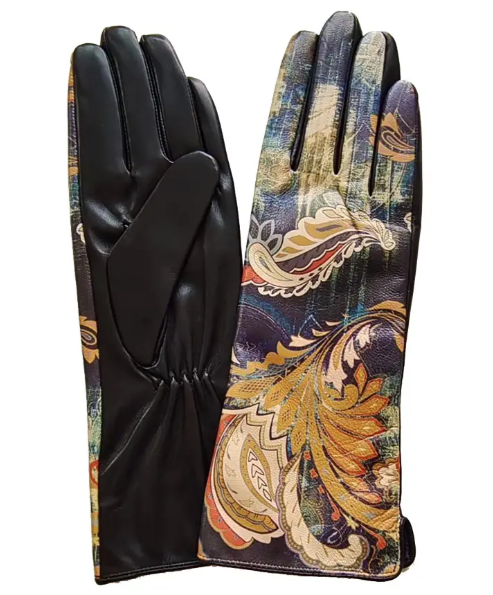 100% Sheepskin Leather Gloves - Paisley Print