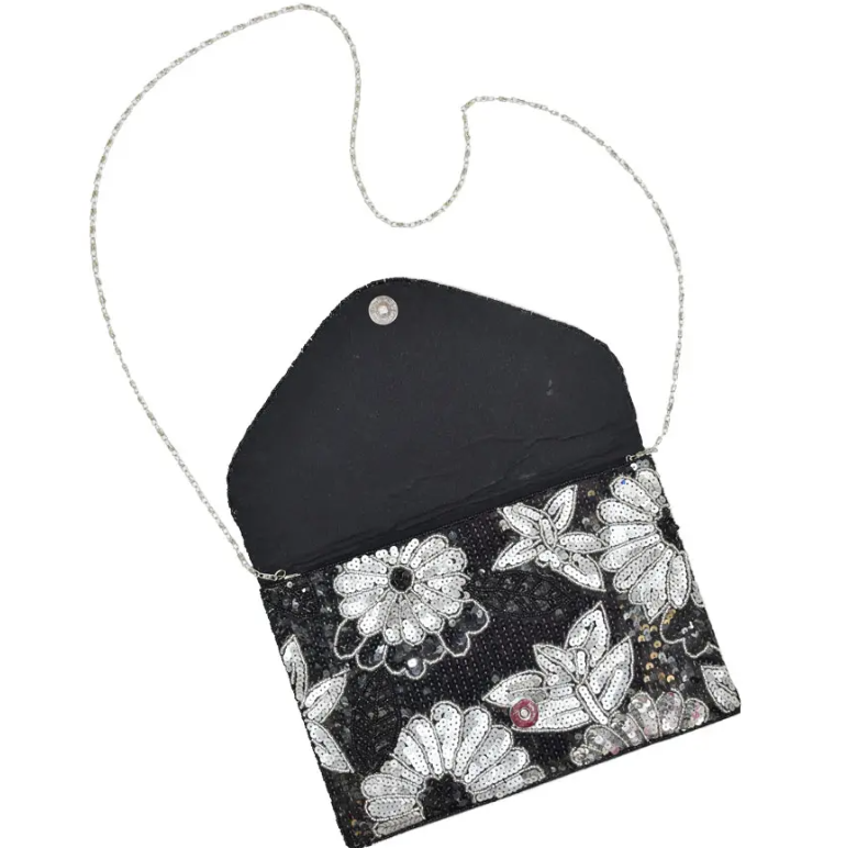 Hyacinth Sequin Clutch (Black & White or Green)