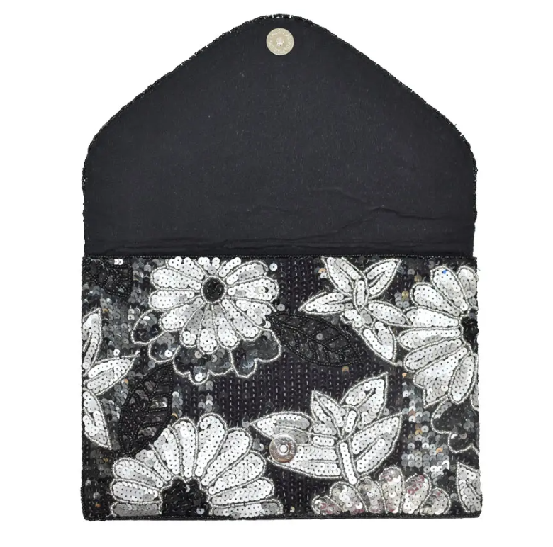 Hyacinth Sequin Clutch (Black & White or Green)