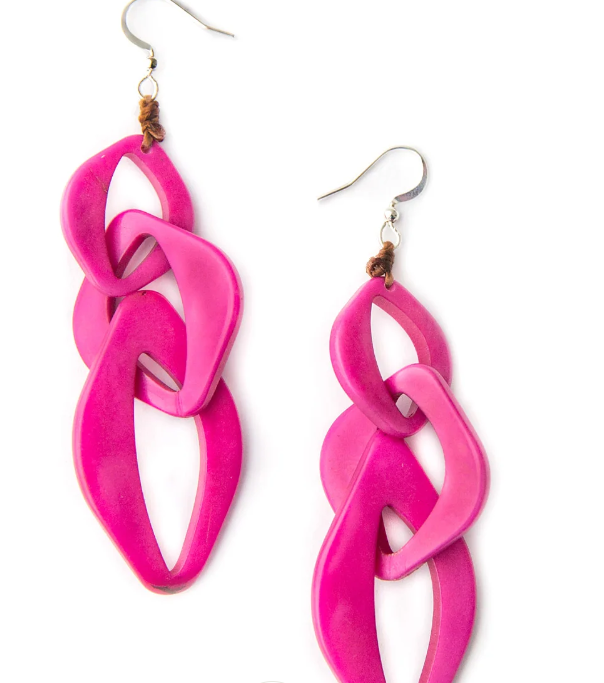 Tagua Pame Earrings (Orange/Green, Magenta, Black)