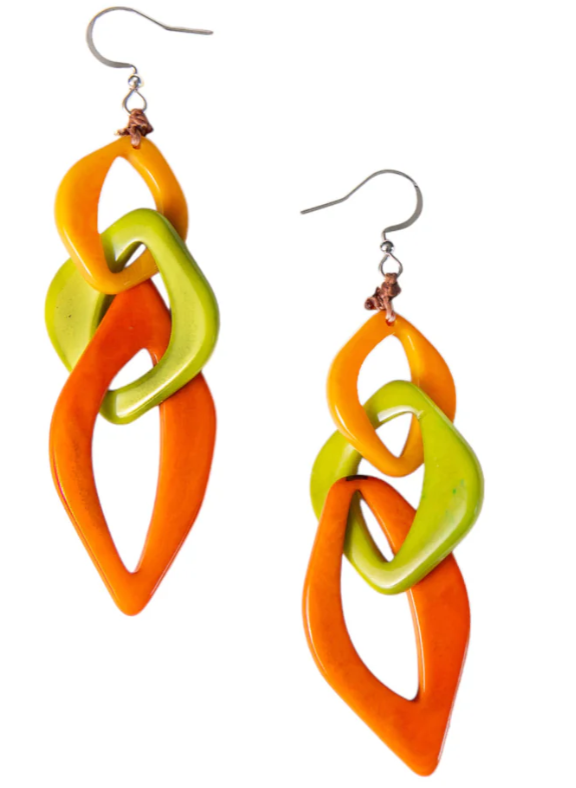 Tagua Pame Earrings (Orange/Green, Magenta, Black)