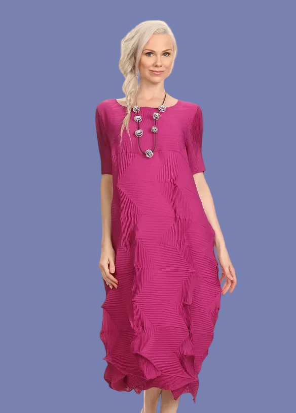 Vanite Couture Pleated Dress (Burnt Orange, Royal Blue, Mustard, Magenta, Pink, or Teal)