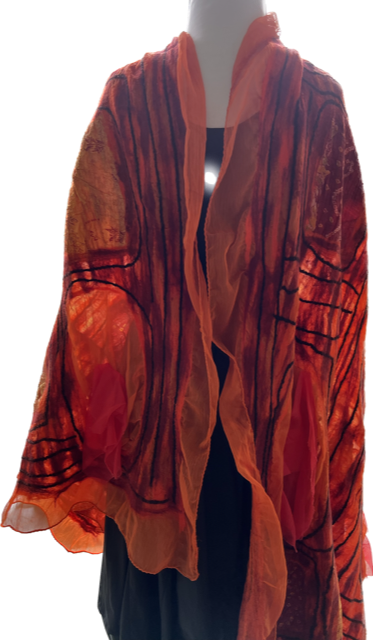 Orange Magic Felted Wool Scarf/Shawl