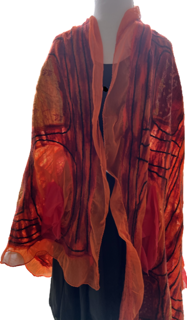 Orange Magic Felted Wool Scarf/Shawl