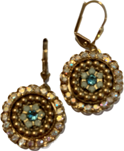 Swarovski Crystal Lever Back Round Mosaic (Gold/Opal)