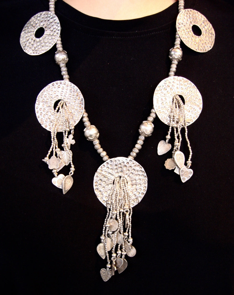 Sterling Silver Disc & Tassel Necklace