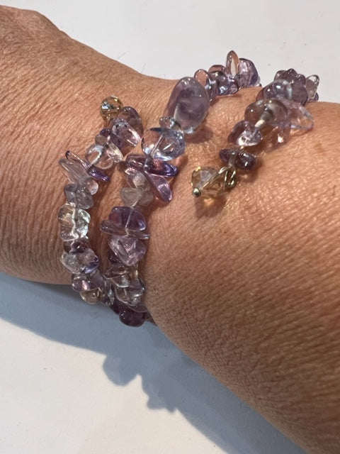 Memory Wire Wrap Bracelet with Amethyst