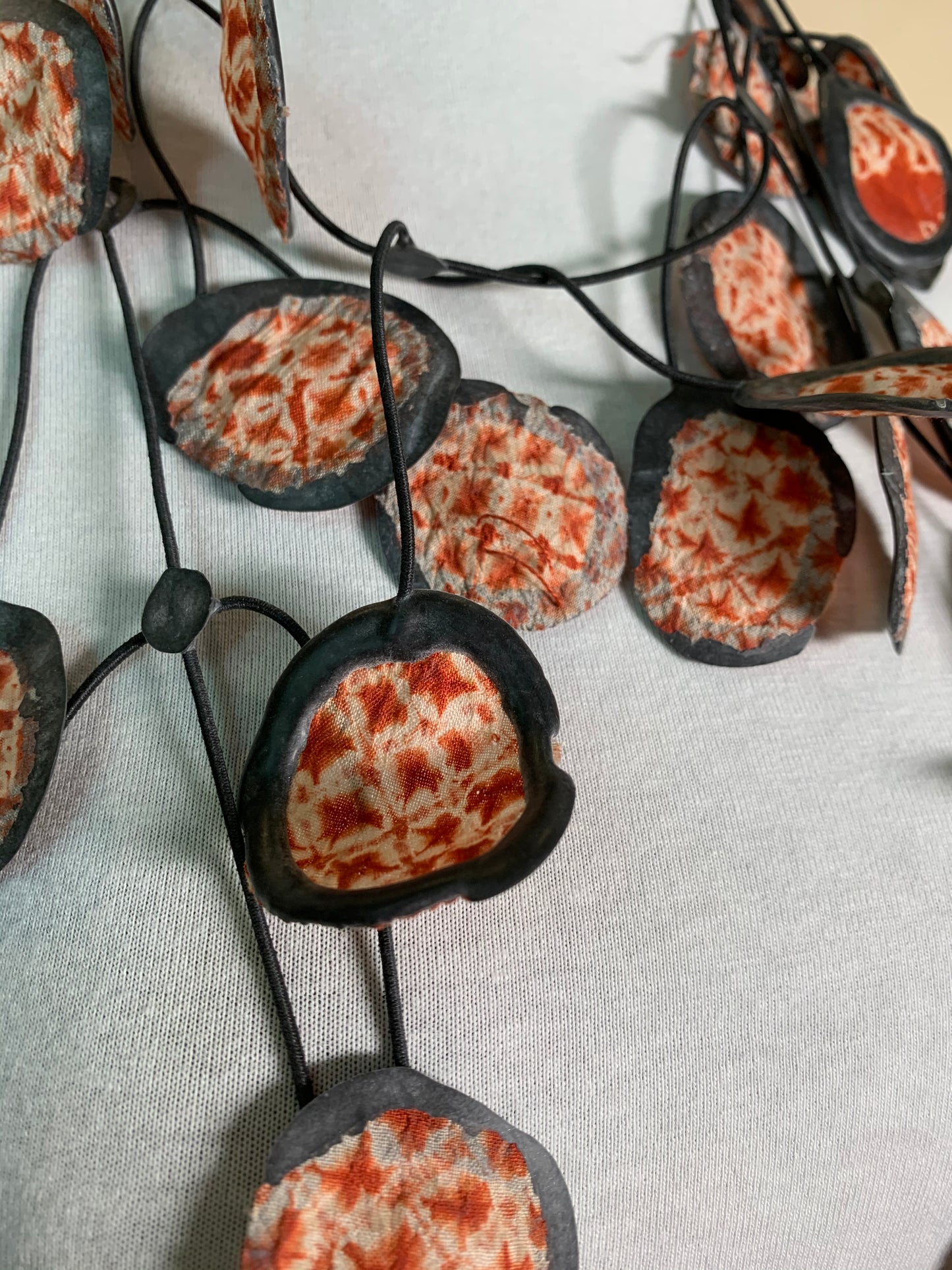 Up-Cycled, Antique, Silk Kimono Necklace - Reds