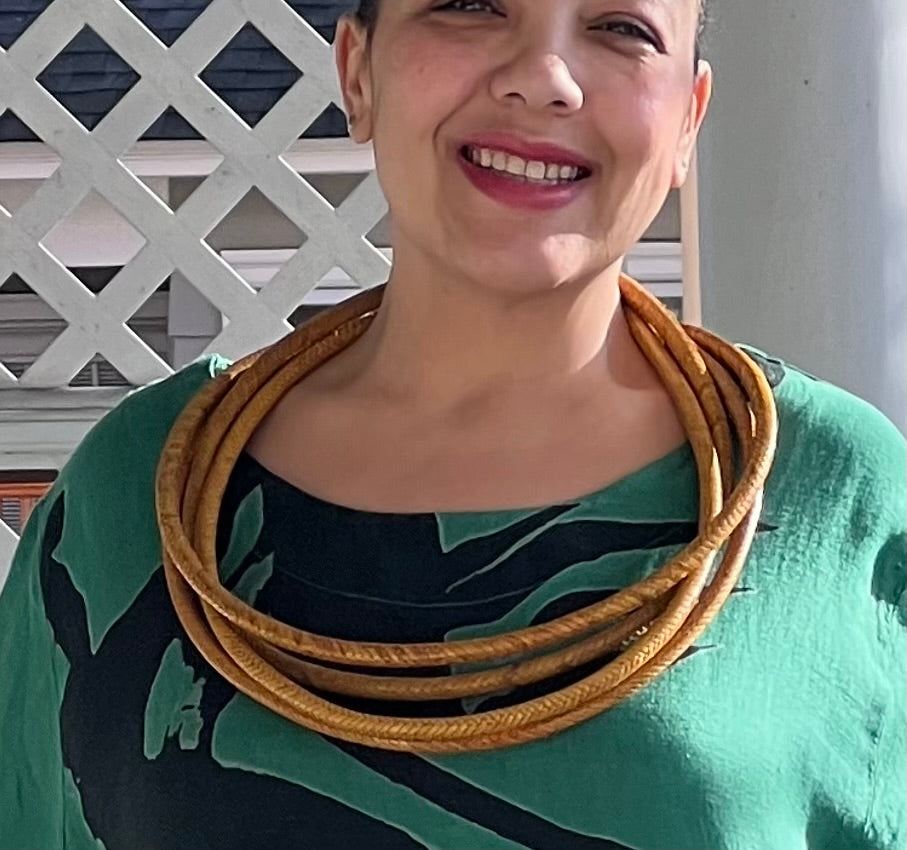 Mali Long Mustard Leather Necklace