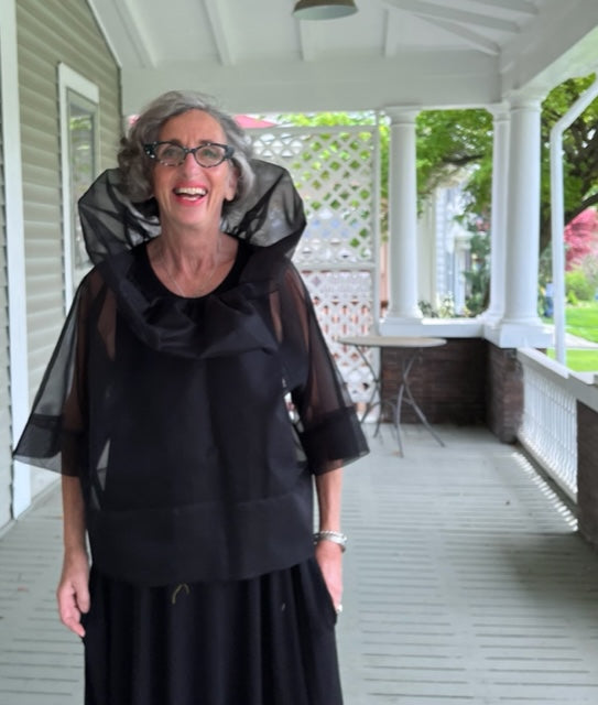 DTH 100% Silk Dramatic Cowl Boxy Top (Black)