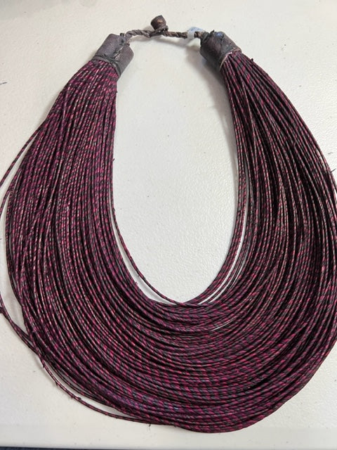 Brightly Colored Multistrand Leather Necklace (Mustard, Purple, or Maroon/Black)