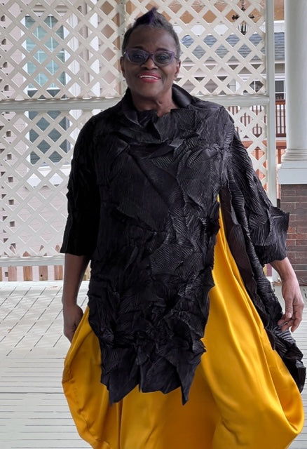 Vanite Couture Black Pleated Duster with Button Closure
