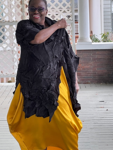 Vanite Couture Black Pleated Duster with Button Closure